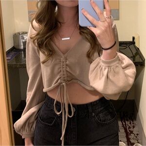 Princess Polly Beige Ruched Crop Top